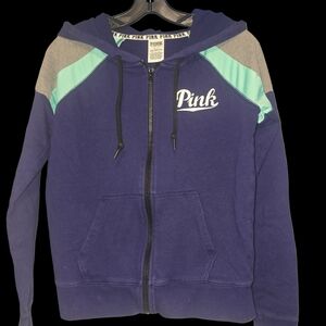 PINK Victoria's Secret Women's Blue and Gray Hoodie